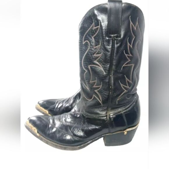 Cazador Black EEL Skin Leather Western Boots Sz 10 D Toe Tips  & Heel Guards main image 6